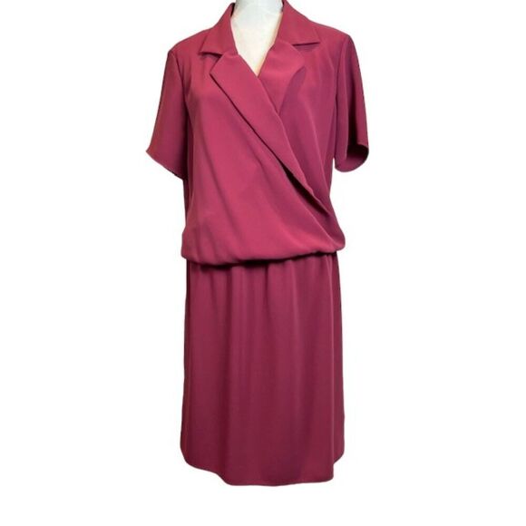 Amanda Uprichard Leonard Dress Blouson Collared Elastic Waist Wine Color Size 2X - Picture 2 of 11